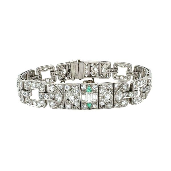 ART DECO PLATINUM DIAMOND AND EMERALD BRACELET