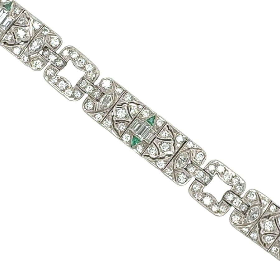 ART DECO PLATINUM DIAMOND AND EMERALD BRACELET