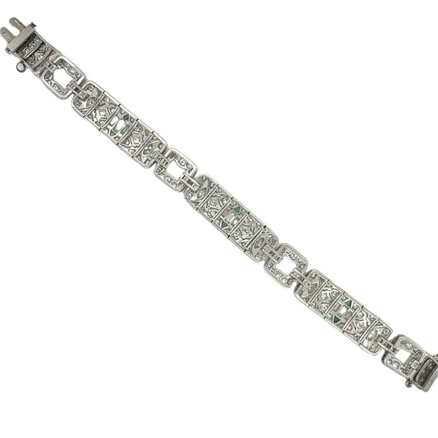 ART DECO PLATINUM DIAMOND AND EMERALD BRACELET