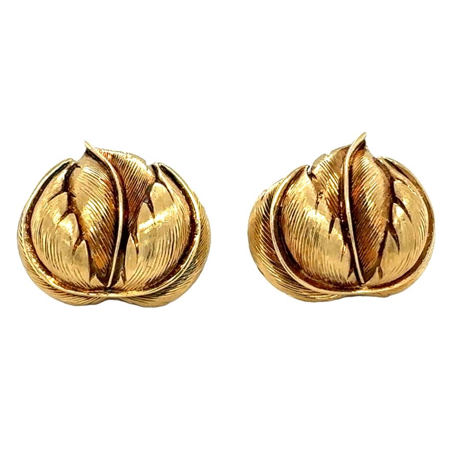 18K YELLOW GOLD LEAF MOTIF EARCLIPS