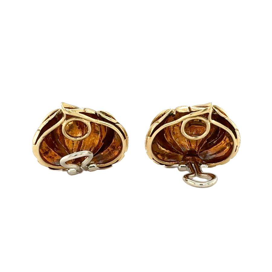 18K YELLOW GOLD LEAF MOTIF EARCLIPS