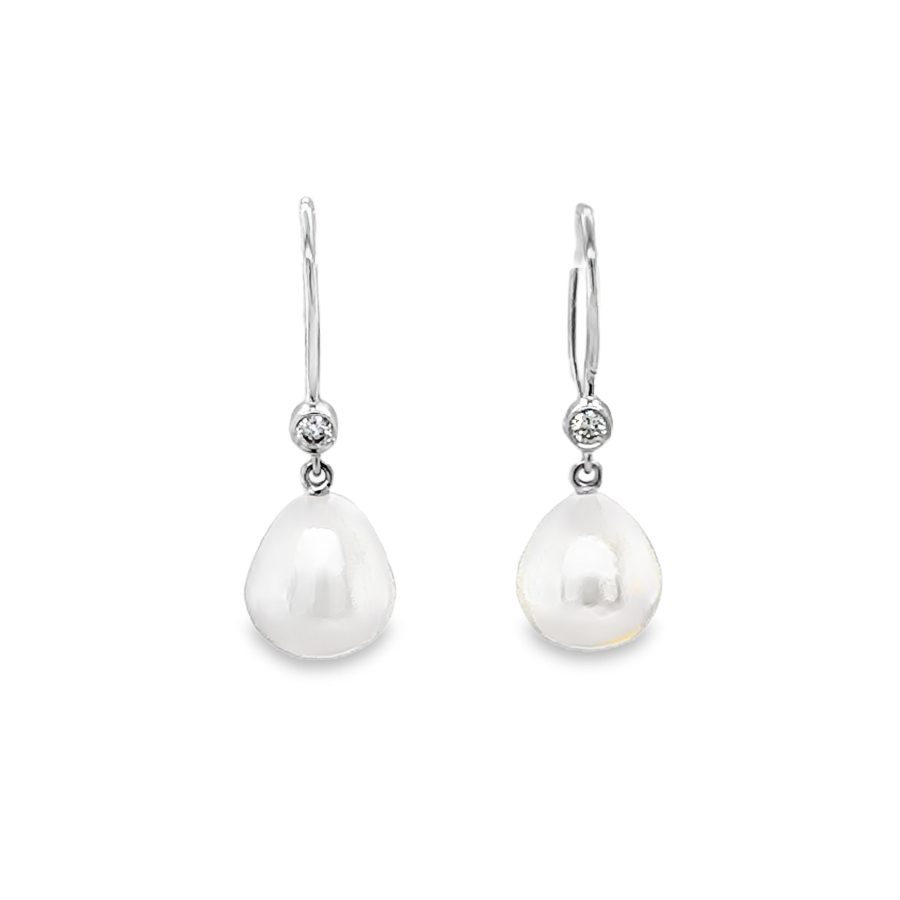 18K WHITE GOLD PEARL DANGLING EARRINGS