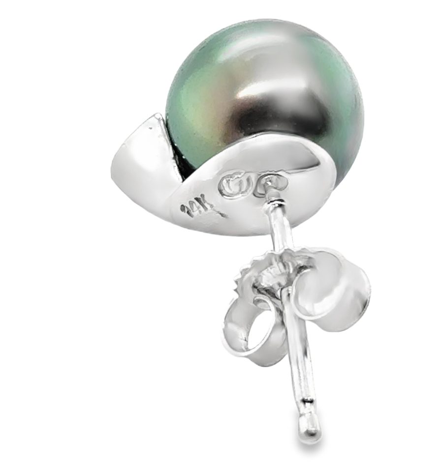 14K WHITE GOLD BLACK TAHITIAN PEARL STUD EARRINGS