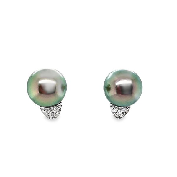 14K WHITE GOLD BLACK TAHITIAN PEARL STUD EARRINGS