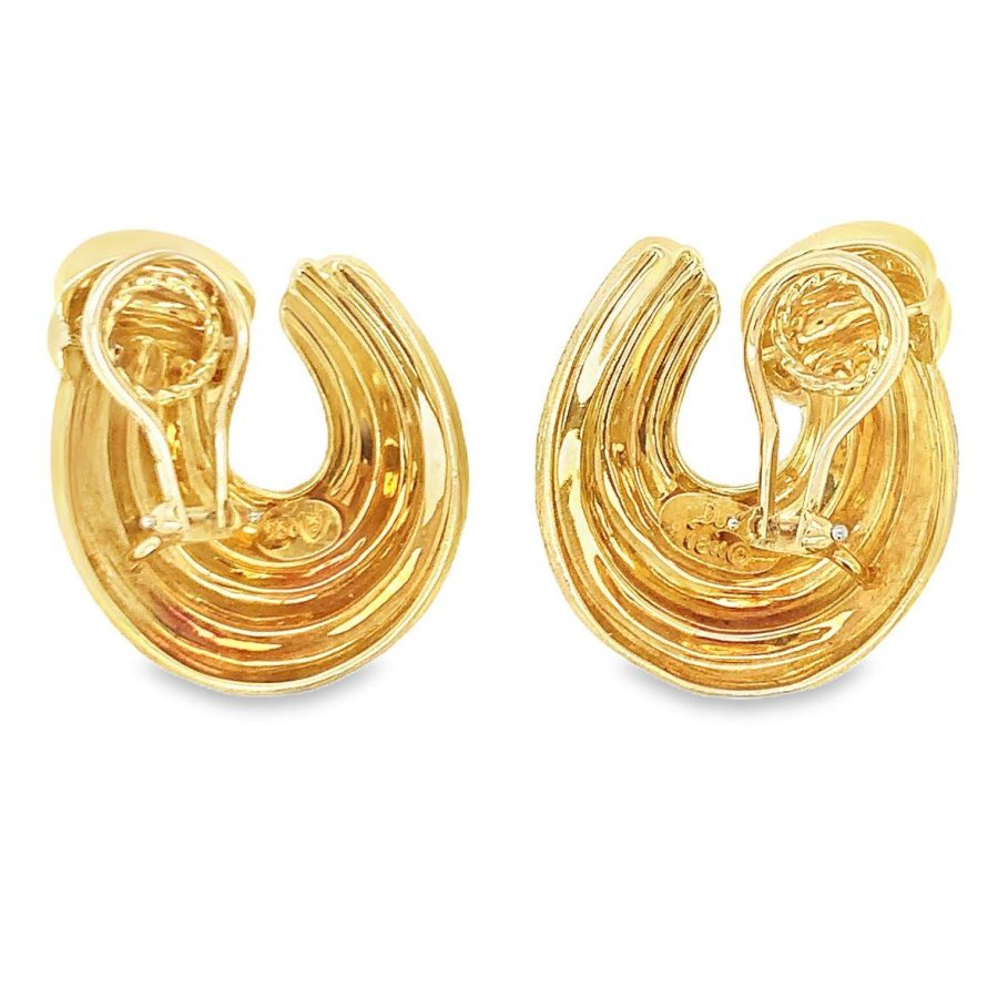 18K YELLOW GOLD TEXTURED AND FLUTED EARCLIPS BY "HENRY DUNAY"