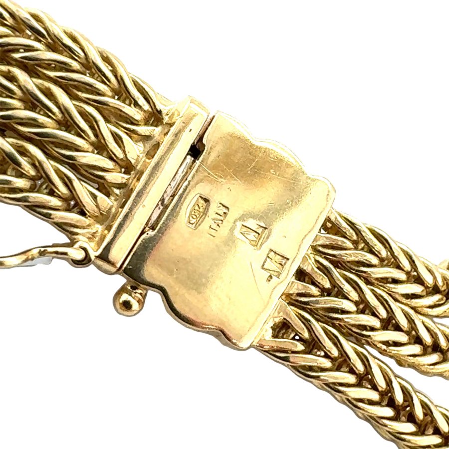 18K YELLOW GOLD THREE-ROW SPIGA STYLE LINK CHAIN NECKLACE