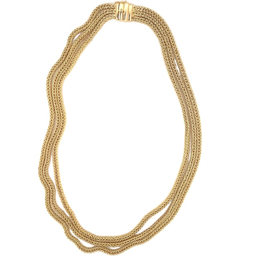 18K YELLOW GOLD THREE-ROW SPIGA STYLE LINK CHAIN NECKLACE