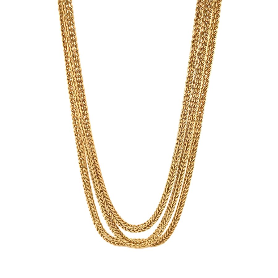 18K YELLOW GOLD THREE-ROW SPIGA STYLE LINK CHAIN NECKLACE