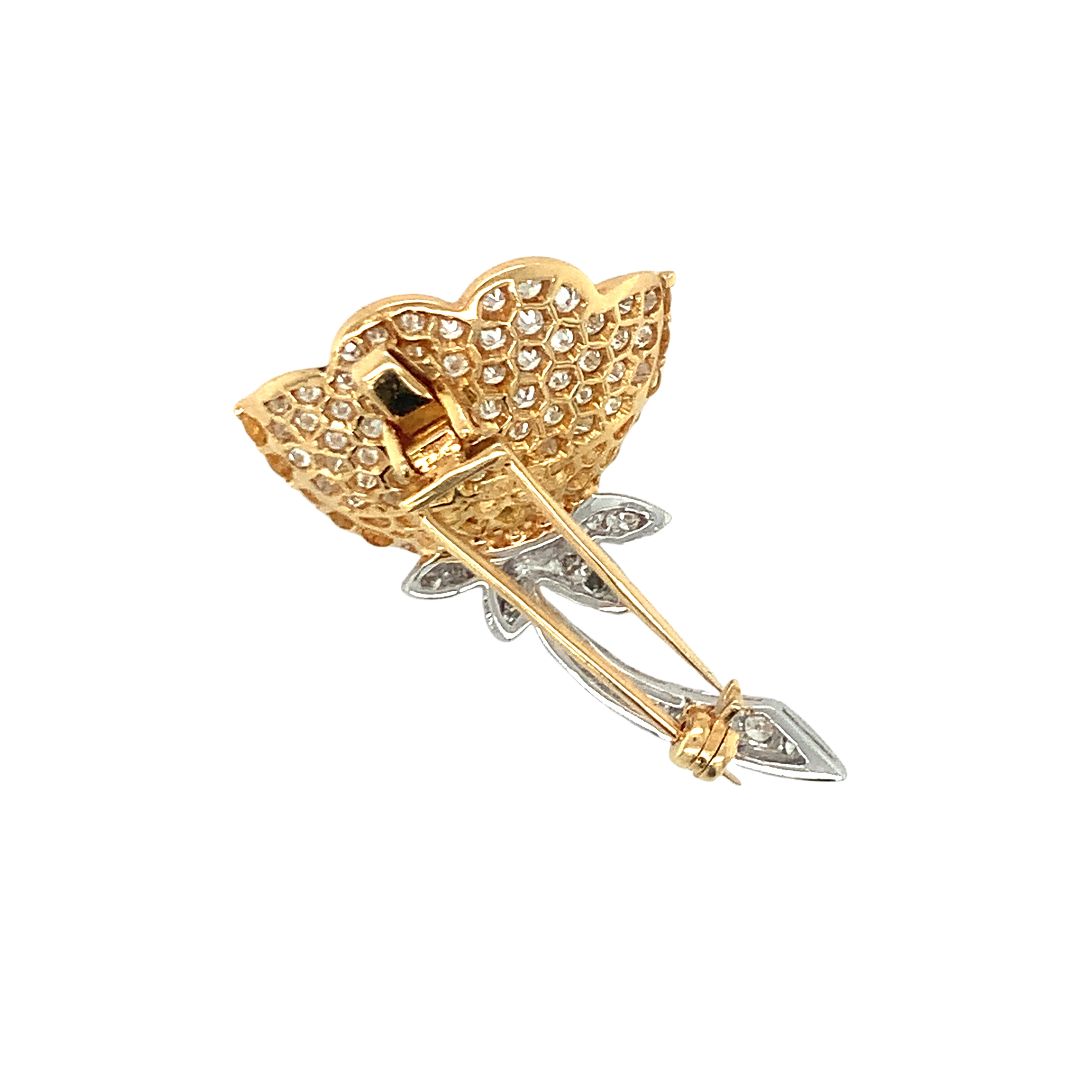 18K GOLD DIAMOND AND YELLOW SAPPHIRE FLOWER BROOCH