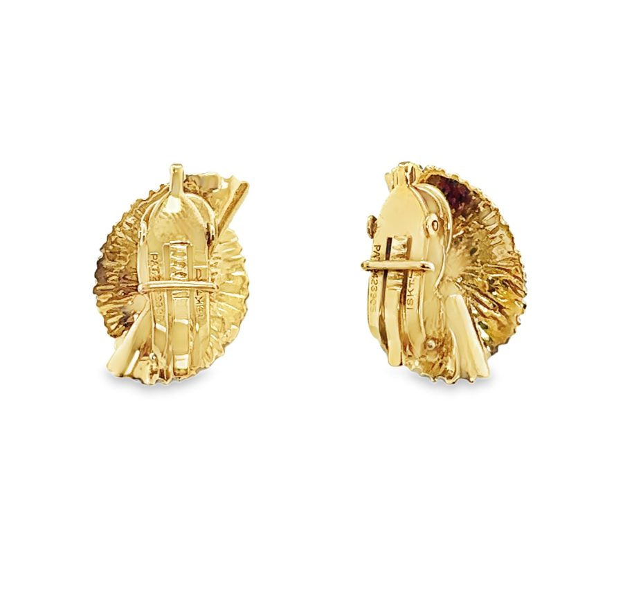 18K YELLOW GOLD DIAMOND FAN MOTIF EARCLIPS