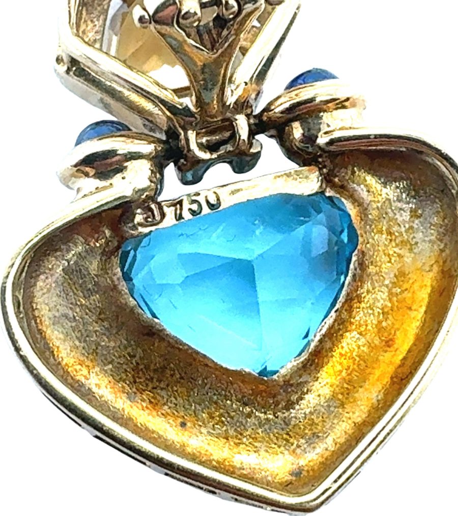 18K YELLOW GOLD BLUE TOPAZ, CITRINE AND SAPPHIRE DANGLING HEART-SHAPED EARRINGS