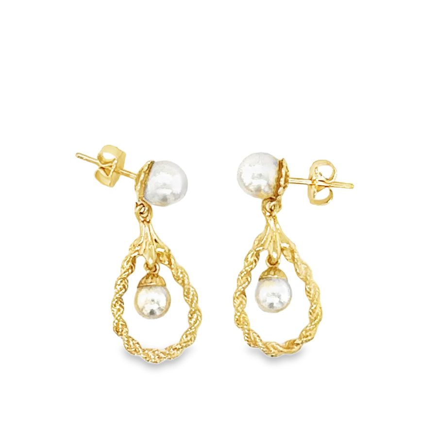 14K YELLOW GOLD PEARL DANGLING EARRINGS