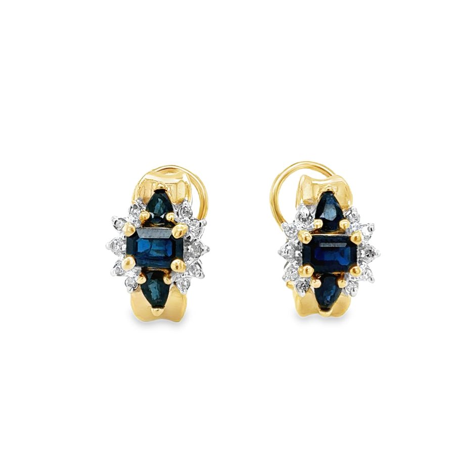 14K YELLOW GOLD SAPPHIRE AND DIAMOND EARRINGS