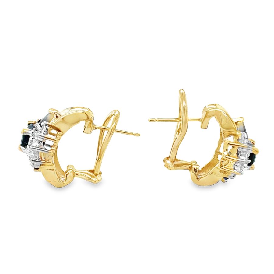 14K YELLOW GOLD SAPPHIRE AND DIAMOND EARRINGS