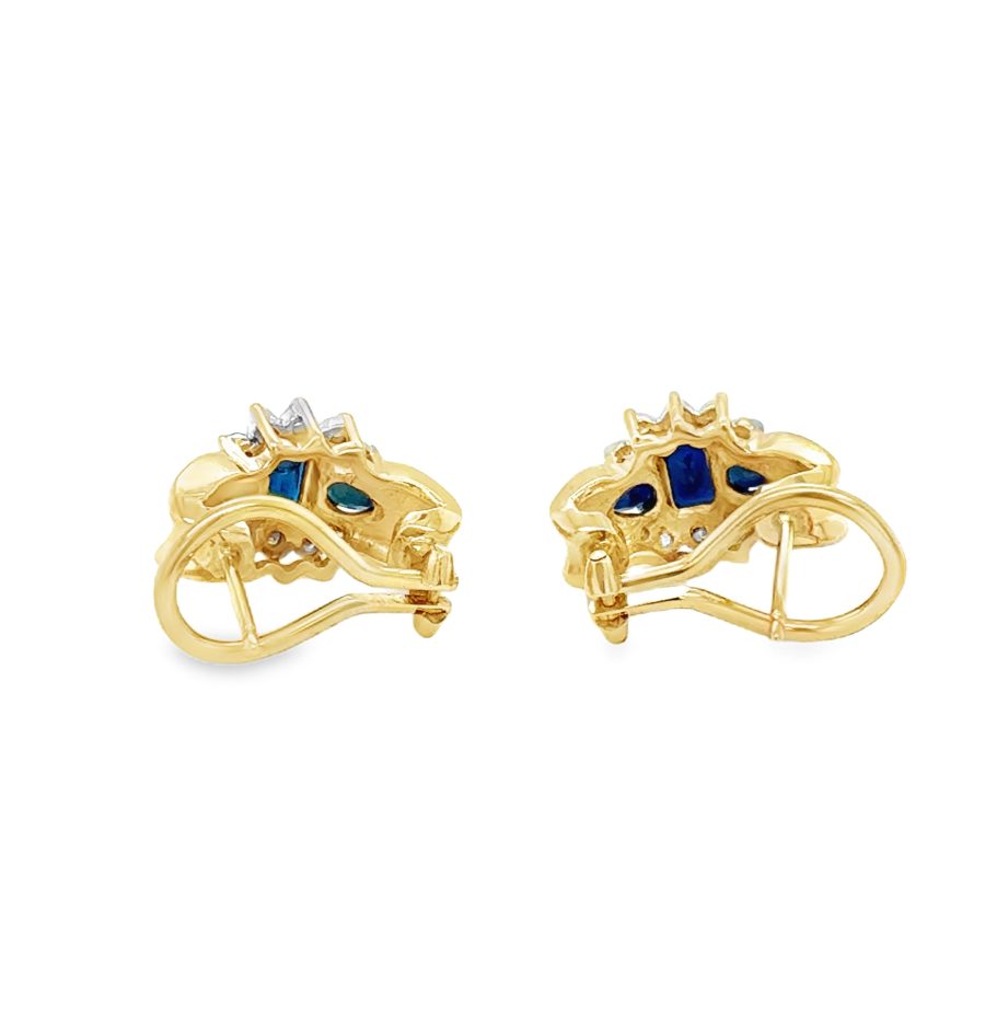 14K YELLOW GOLD SAPPHIRE AND DIAMOND EARRINGS