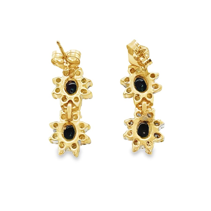 14K YELLOW GOLD SAPPHIRE AND DIAMOND DANGLING EARRINGS