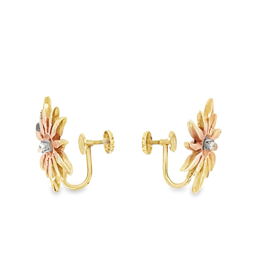 14K ROSE GOLD STAR DESIGN DIAMOND EARCLIPS