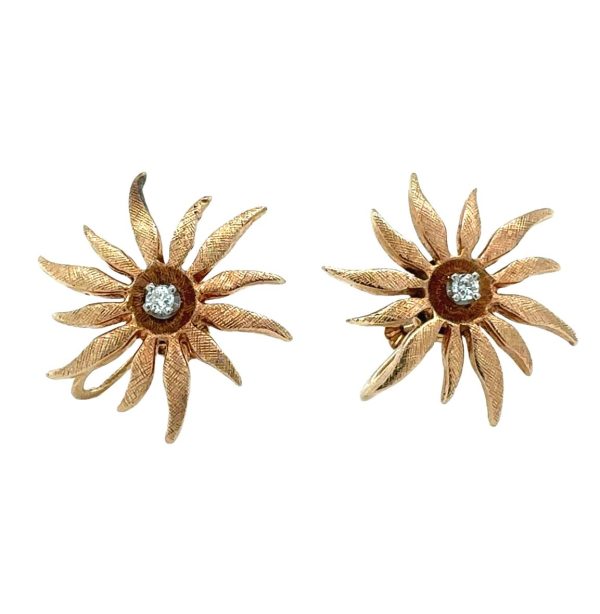 14K ROSE GOLD STAR DESIGN DIAMOND EARCLIPS