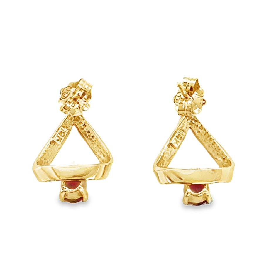 14K YELLOW GOLD RUBY AND DIAMOND TRIANGULAR EARRINGS