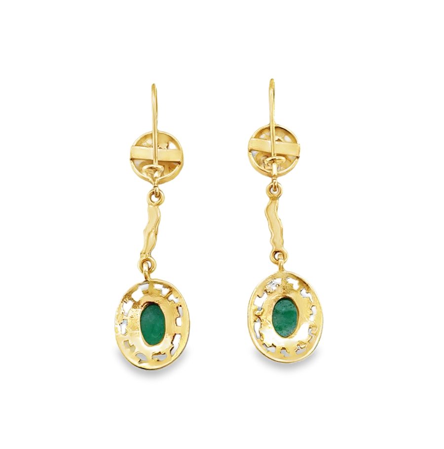 14K YELLOW GOLD JADE DANGLING EARRINGS