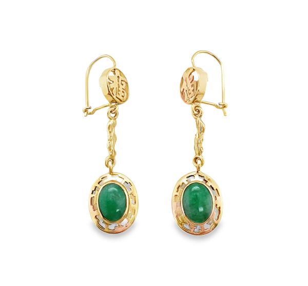 14K YELLOW GOLD JADE DANGLING EARRINGS