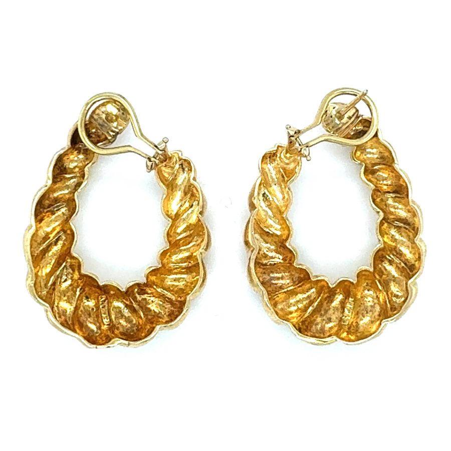 14K YELLOW GOLD RIBBED HOOP EARRINGS