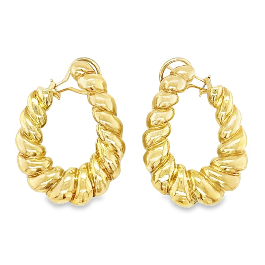 14K YELLOW GOLD RIBBED HOOP EARRINGS