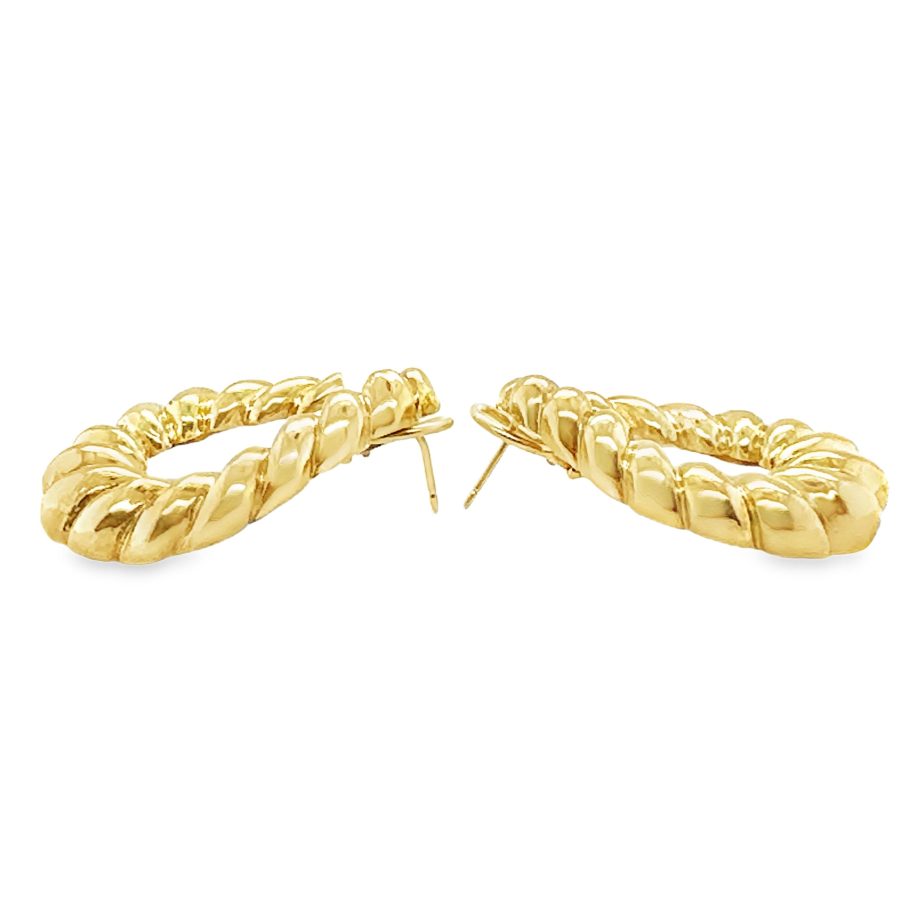 14K YELLOW GOLD RIBBED HOOP EARRINGS