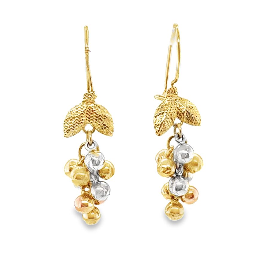 RETRO 14K-TRI GOLD DANGLING EARRINGS