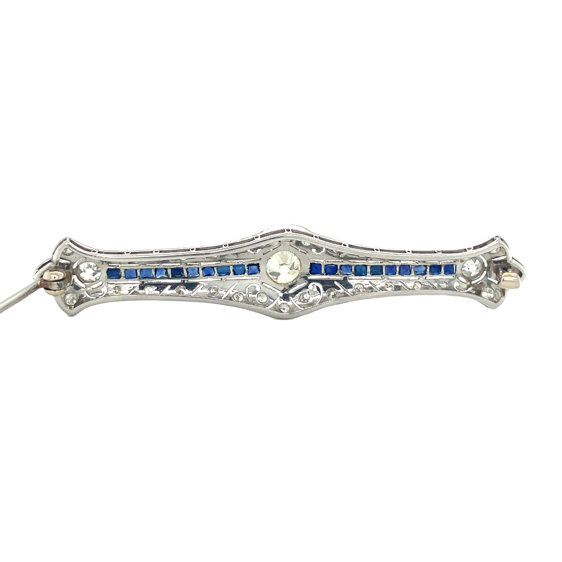 Art Deco Platinum Diamond and Sapphire Brooch