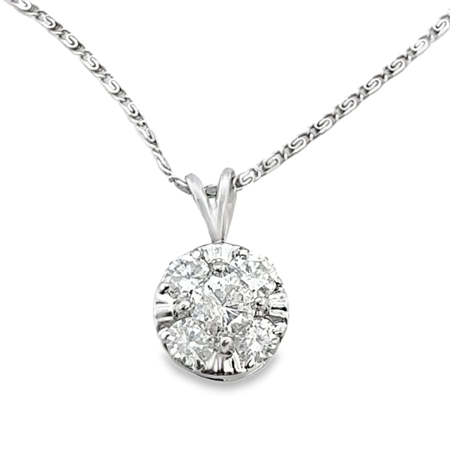 14K White Gold Diamond Circle Pendant